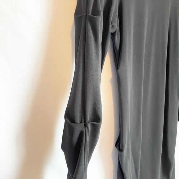🟢Nicole Miller Heavy 100% Silk Ruched Black Dress M - Picture 2 of 5